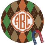 Brown Argyle Round Fridge Magnet (Personalized)