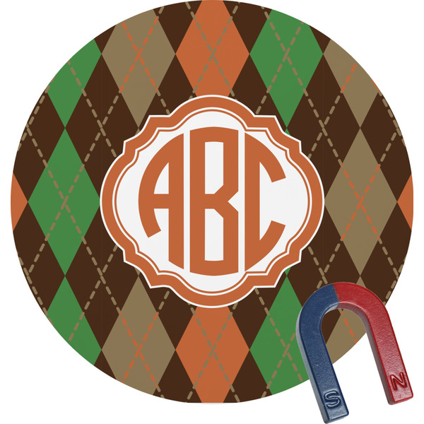 Custom Brown Argyle Round Fridge Magnet (Personalized)