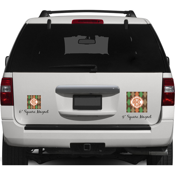 Brown Argyle Personalized Square Car Magnets on Ford Explorer