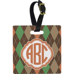 Brown Argyle Plastic Luggage Tag - Square w/ Monogram