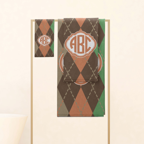 Brown Argyle Personalized Towel Set
