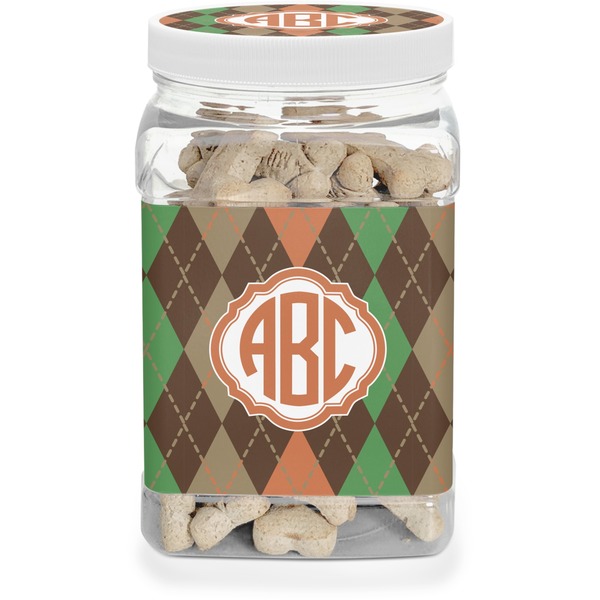 Custom Brown Argyle Dog Treat Jar (Personalized)