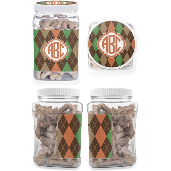 Brown Argyle Pet Treat Jar - Multiple Angles