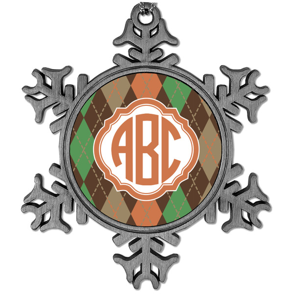 Custom Brown Argyle Vintage Snowflake Ornament (Personalized)