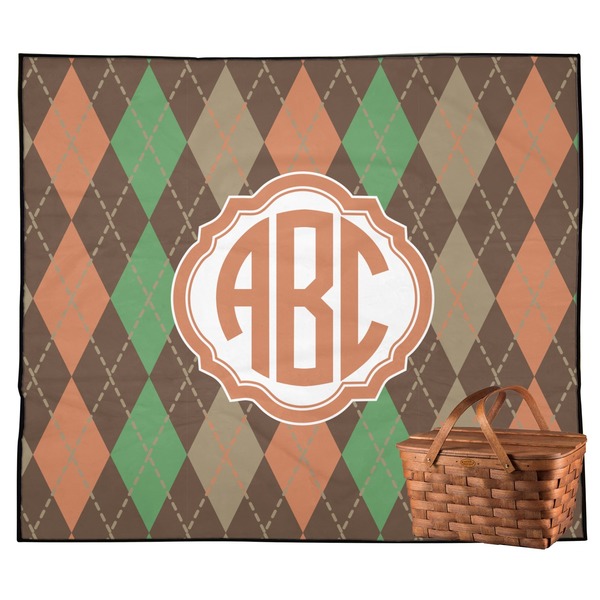 Custom Brown Argyle Outdoor Picnic Blanket (Personalized)