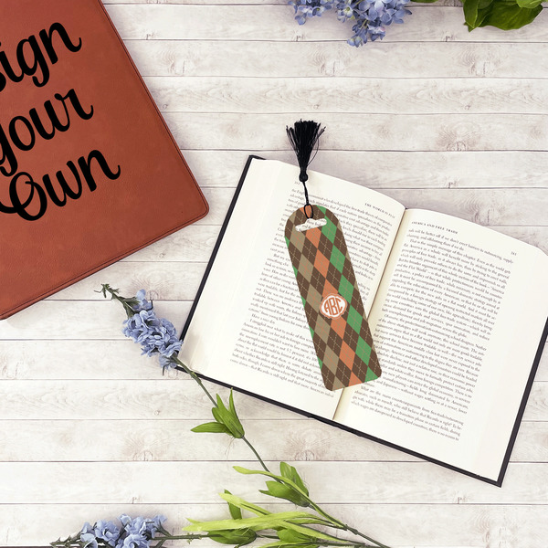 Brown Argyle Plastic Bookmarks - In Context