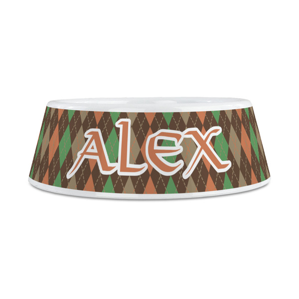 Brown Argyle Plastic Dog Bowls - Medium - FRONT