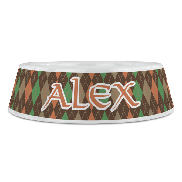 Brown Argyle Plastic Pet Bowls - Large - FRONT