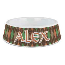 Brown Argyle Plastic Dog Bowl - Large (Personalized)