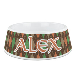 Brown Argyle Plastic Dog Bowl (Personalized)