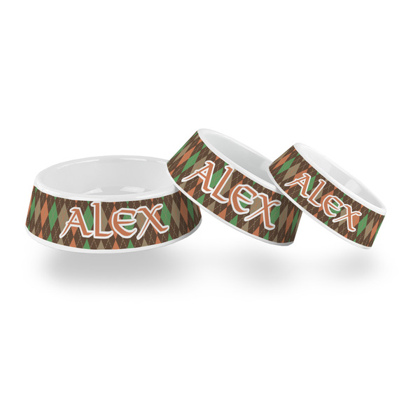 Brown Argyle Plastic Pet Bowls - PARENT MAIN