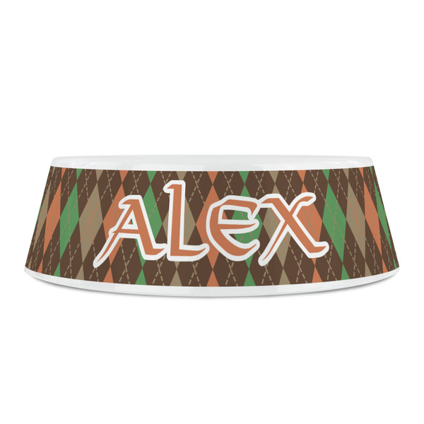 Brown Argyle Plastic Pet Bowls - Small - FRONT