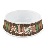 Brown Argyle Plastic Dog Bowl - Small (Personalized)