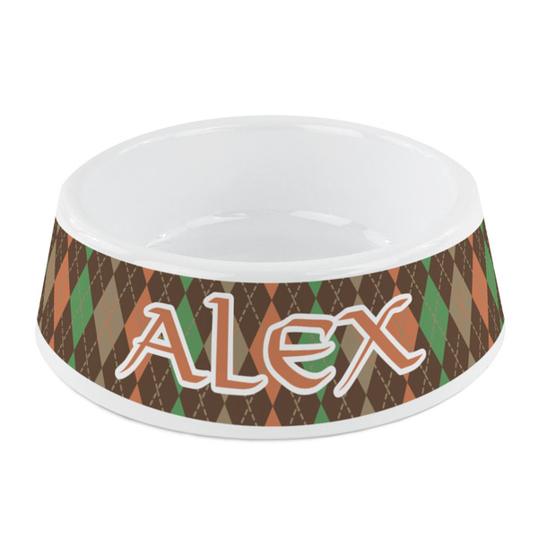 Custom Brown Argyle Plastic Dog Bowl - Small (Personalized)