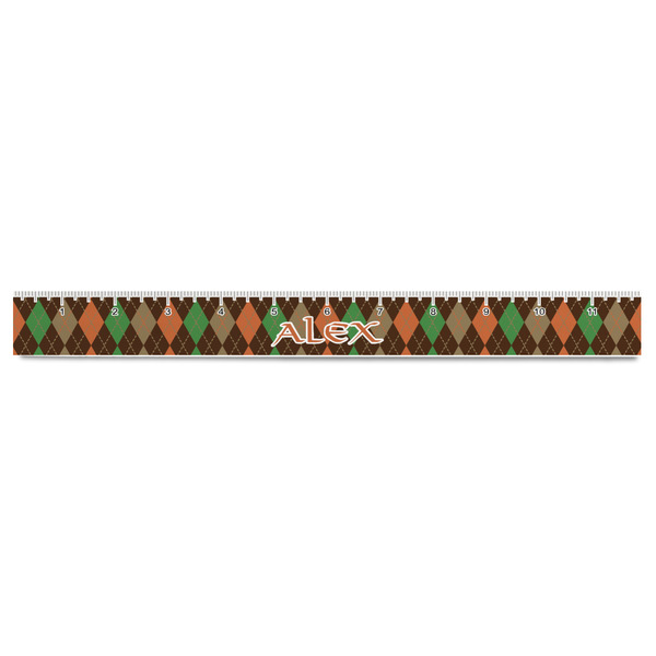 Brown Argyle Plastic Ruler - 12" - FRONT