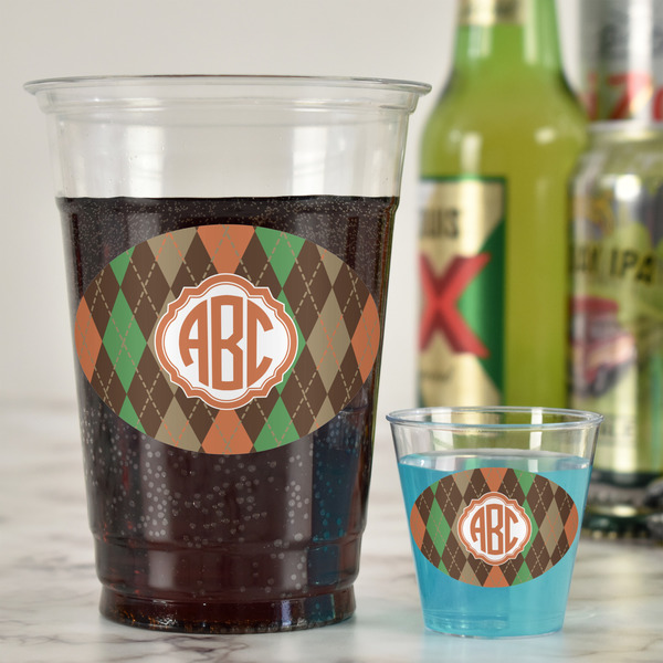 Brown Argyle Plastic Shot Glasses - In Context