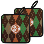 Brown Argyle Pot Holders - Set of 2 w/ Monogram
