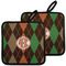 Brown Argyle Pot Holders - Set of 2 w/ Monogram