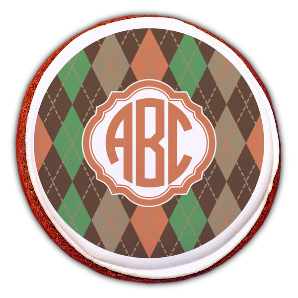 Brown Argyle Printed Icing Circle - Large - On Cookie