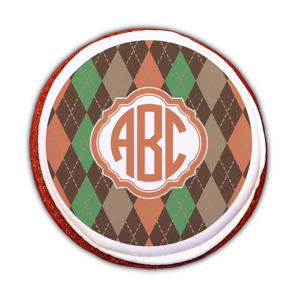Brown Argyle Printed Icing Circle - Medium - On Cookie