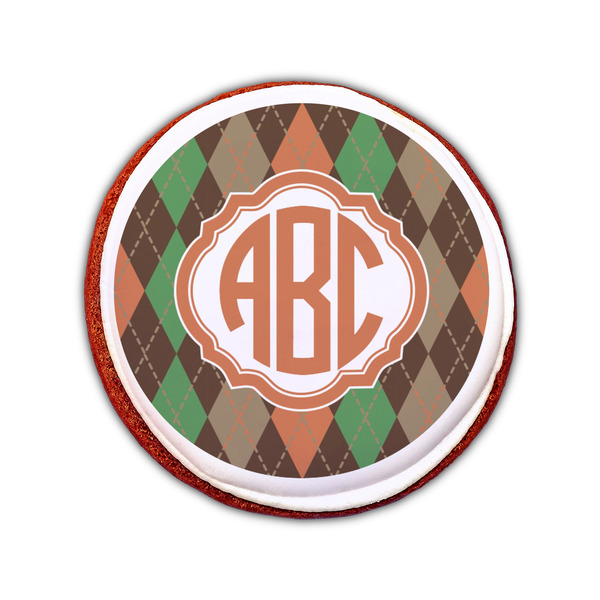 Brown Argyle Printed Icing Circle - Small - On Cookie