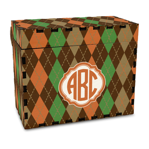 Custom Brown Argyle Wood Recipe Box - Full Color Print (Personalized)