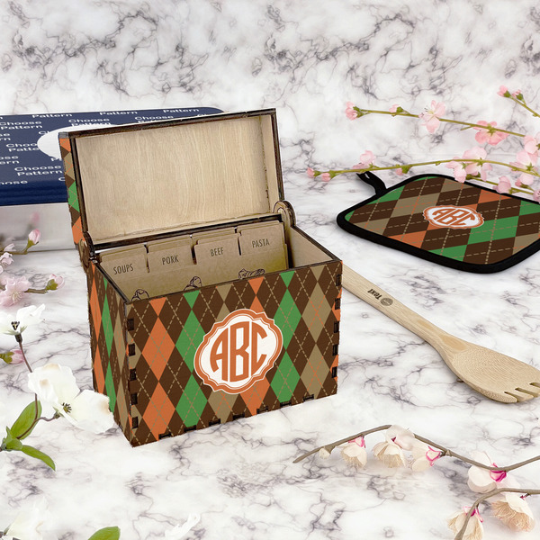 Brown Argyle Recipe Box - Full Color - In Context