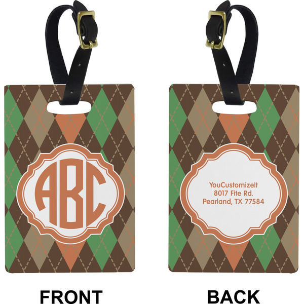 Brown Argyle Rectangle Luggage Tag (Front + Back)