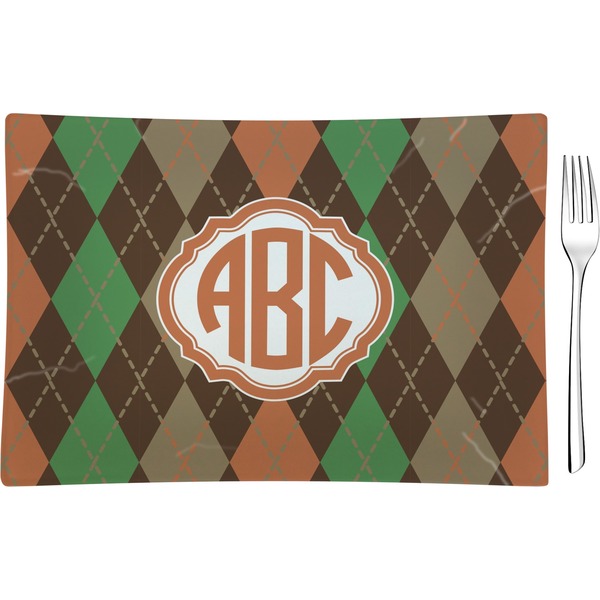 Custom Brown Argyle Rectangular Glass Appetizer / Dessert Plate - Single or Set (Personalized)