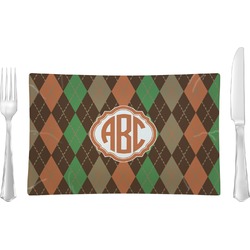 Brown Argyle Glass Rectangular Lunch / Dinner Plate (Personalized)