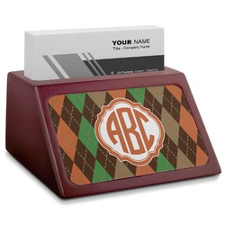 Brown Argyle Red Mahogany Business Card Holder (Personalized)