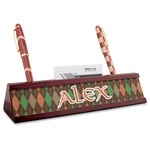 Brown Argyle Red Mahogany Nameplate with Business Card Holder (Personalized)