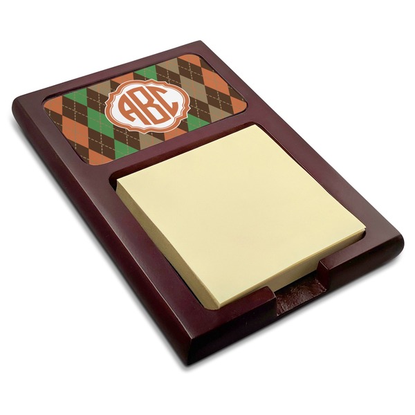 Custom Brown Argyle Red Mahogany Sticky Note Holder (Personalized)