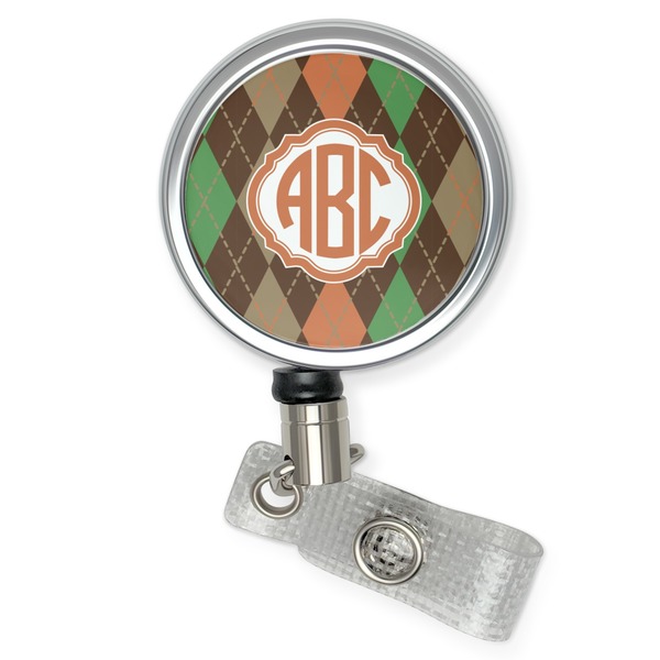 Custom Brown Argyle Retractable Badge Reel (Personalized)