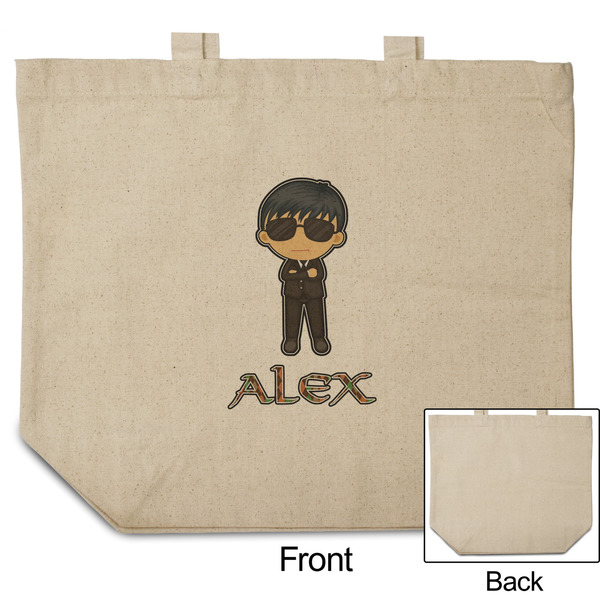 Brown Argyle Reusable Cotton Grocery Bag - Front & Back View