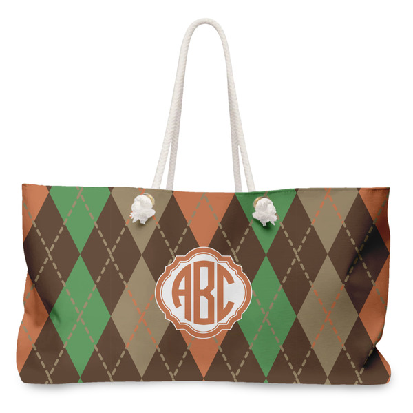 Custom Brown Argyle Large Tote Bag with Rope Handles (Personalized)