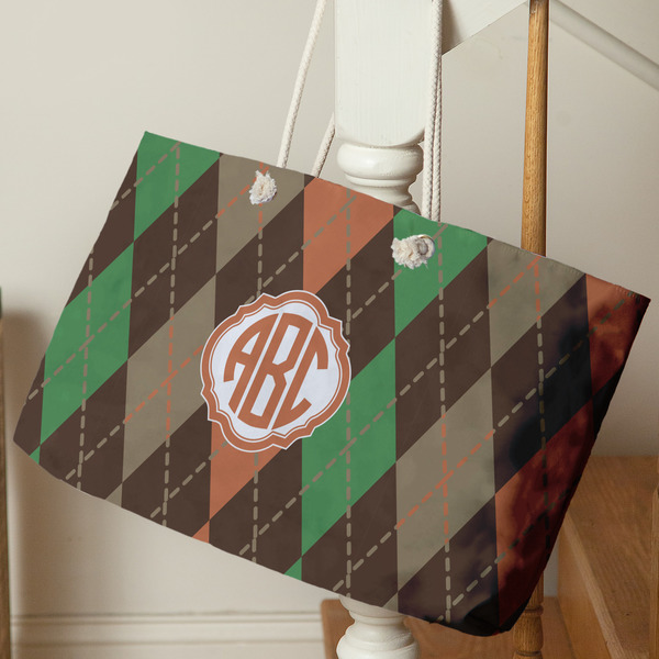 Brown Argyle Large Rope Tote - Life Style