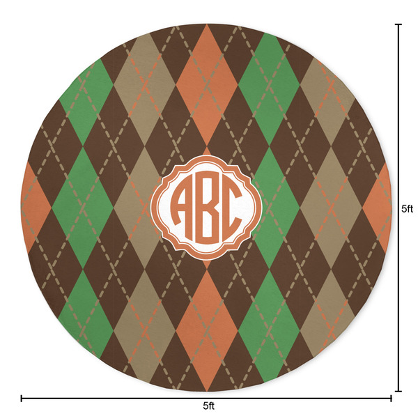 Brown Argyle Round Area Rug - Size