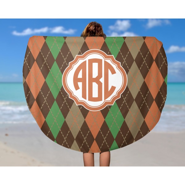 Brown Argyle Round Beach Towel - In Use