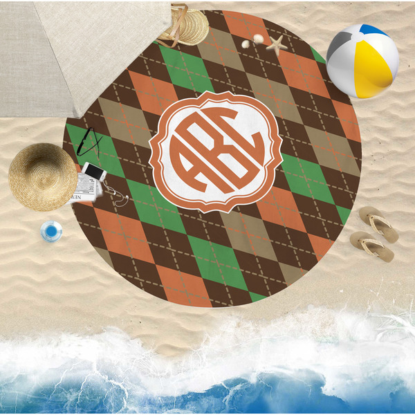 Brown Argyle Round Beach Towel Lifestyle