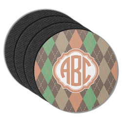 Brown Argyle Round Rubber Backed Coasters - Set of 4 (Personalized)