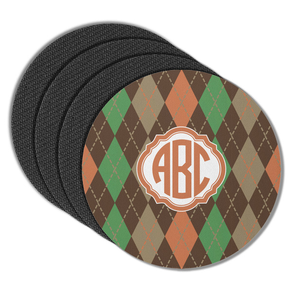 Brown Argyle Round Coaster Rubber Back - Main