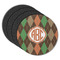 Brown Argyle Round Rubber Backed Coasters - Set of 4 (Personalized)