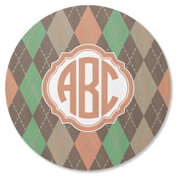 Brown Argyle Round Rubber Backed Coaster (Personalized)