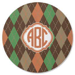Brown Argyle Round Rubber Backed Coaster (Personalized)
