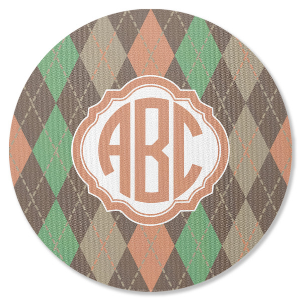 Custom Brown Argyle Round Rubber Backed Coaster (Personalized)