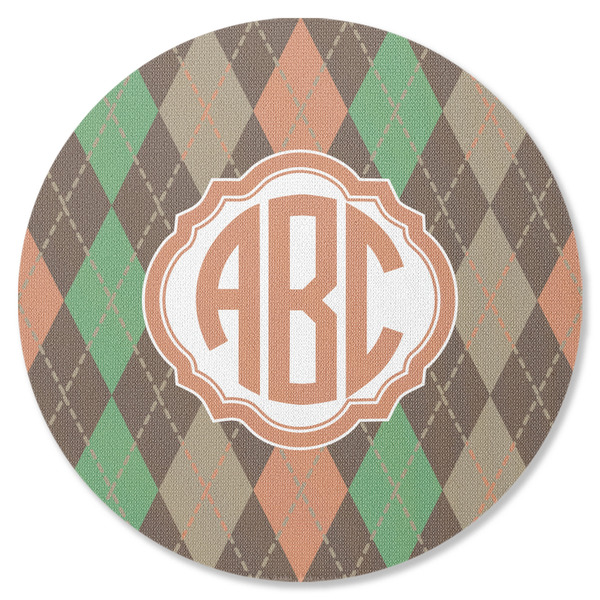 Custom Brown Argyle Round Rubber Backed Coaster (Personalized)
