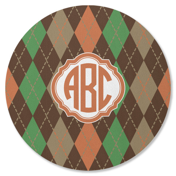 Brown Argyle Round Coaster Rubber Back - Single