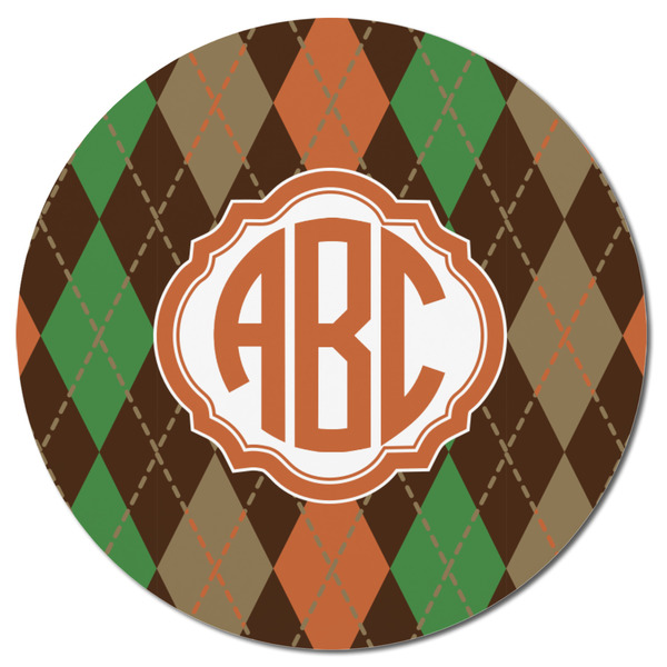 Brown Argyle Round Fridge Magnet - FRONT
