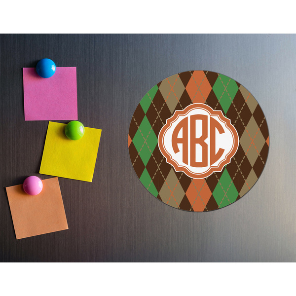Brown Argyle Round Fridge Magnet - LIFESTYLE